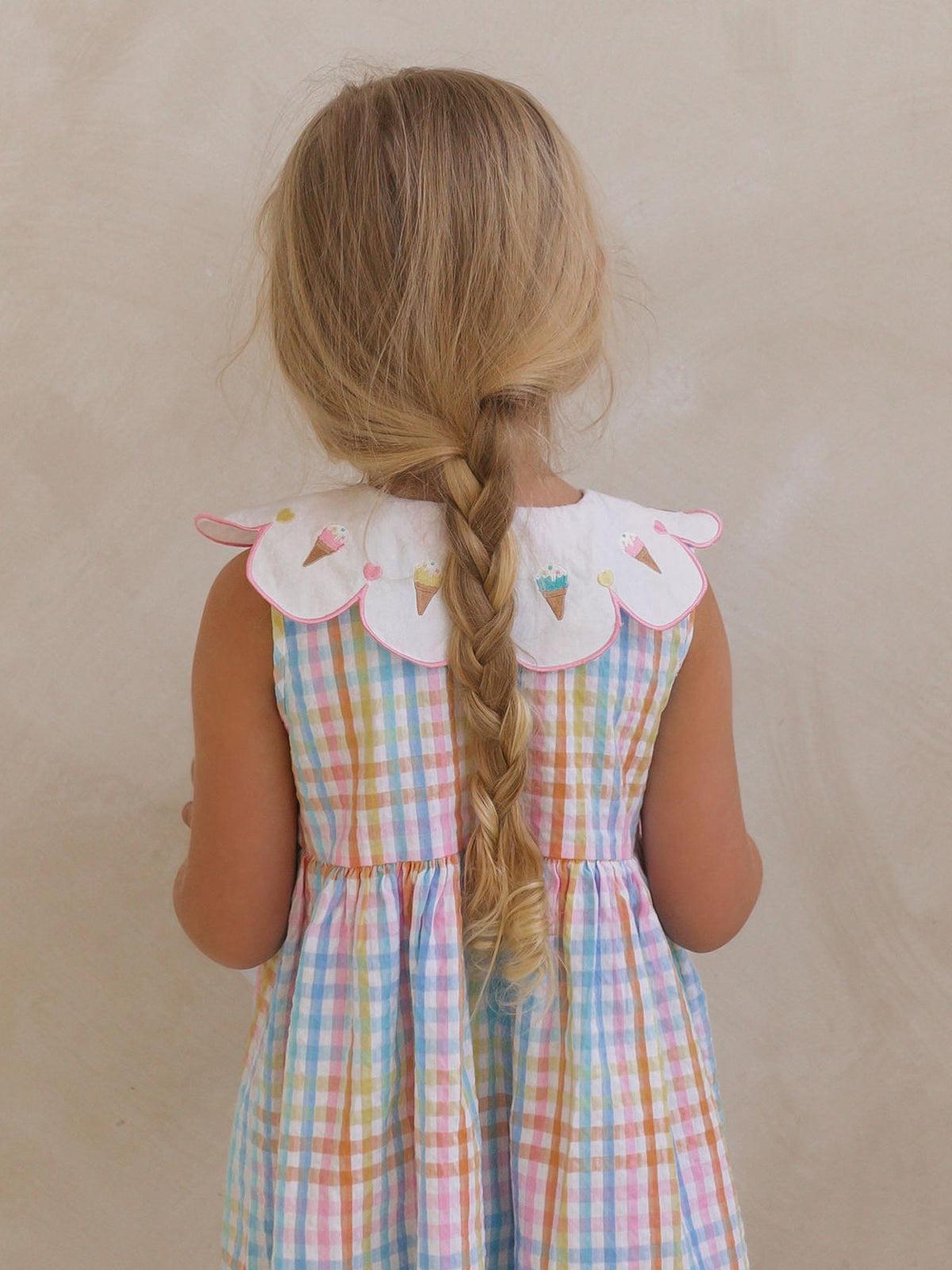 Huxbaby Girls Dress Ice Cream Rainbow Check Collar Dress