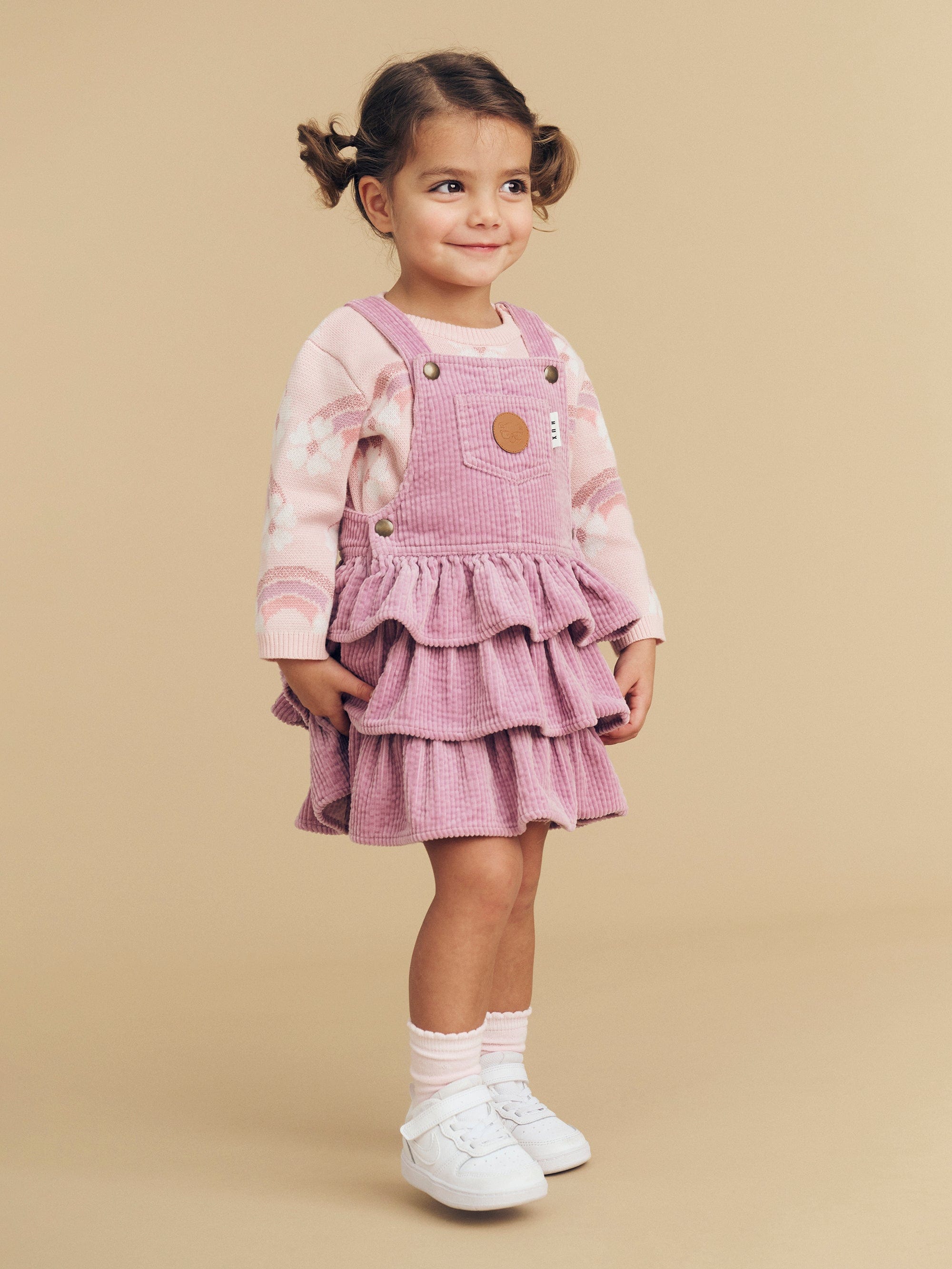 Huxbaby Girls Dress Orchid Cord Frill Overall Dress