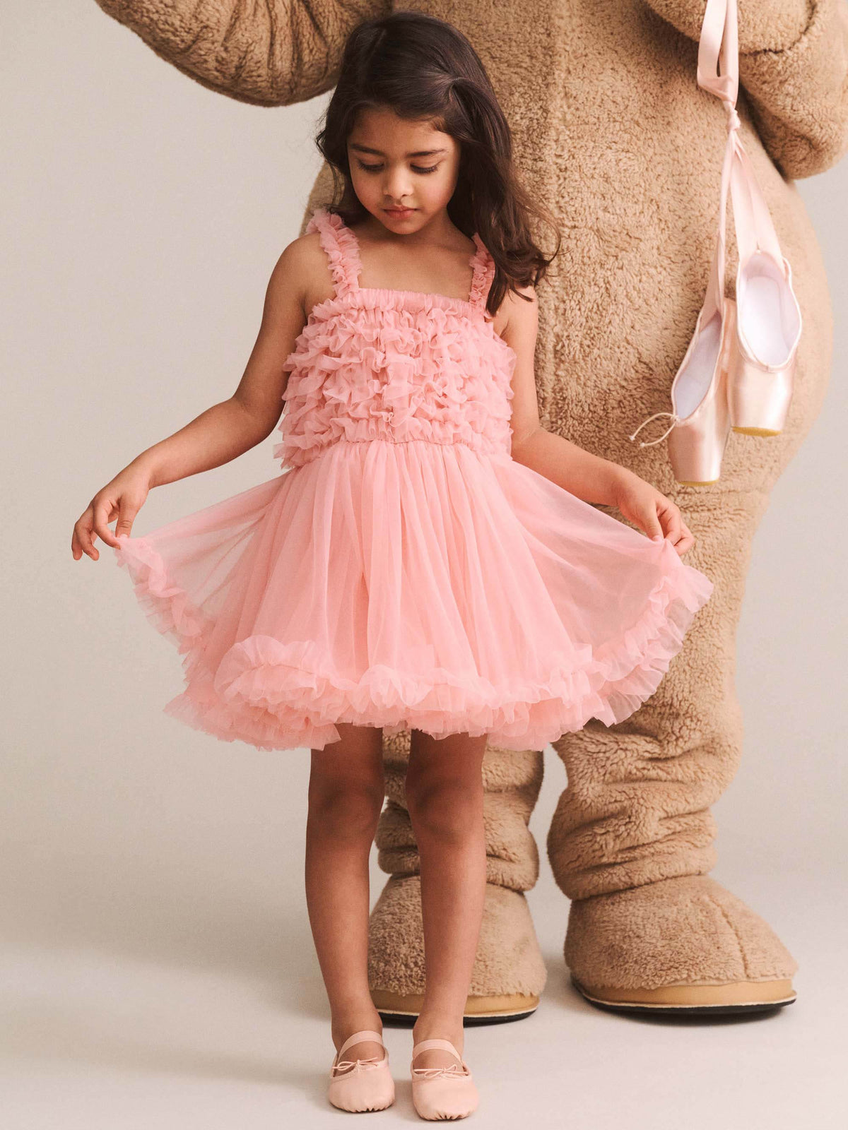 Pink girls' Cha Cha dress by Huxbaby, featuring a playful, stylish design with soft fabric and charming details.