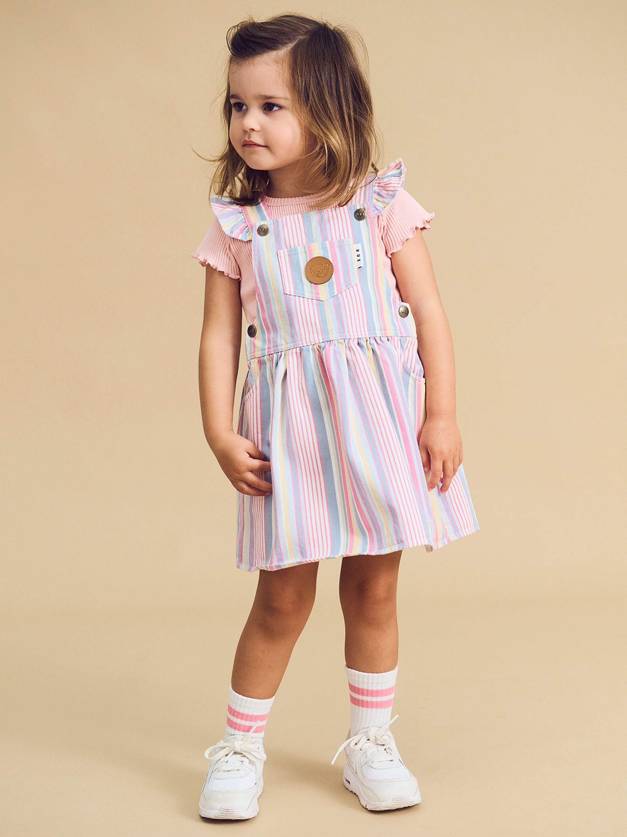 Huxbaby Girls Dress Rainbow Stripe Pinafore