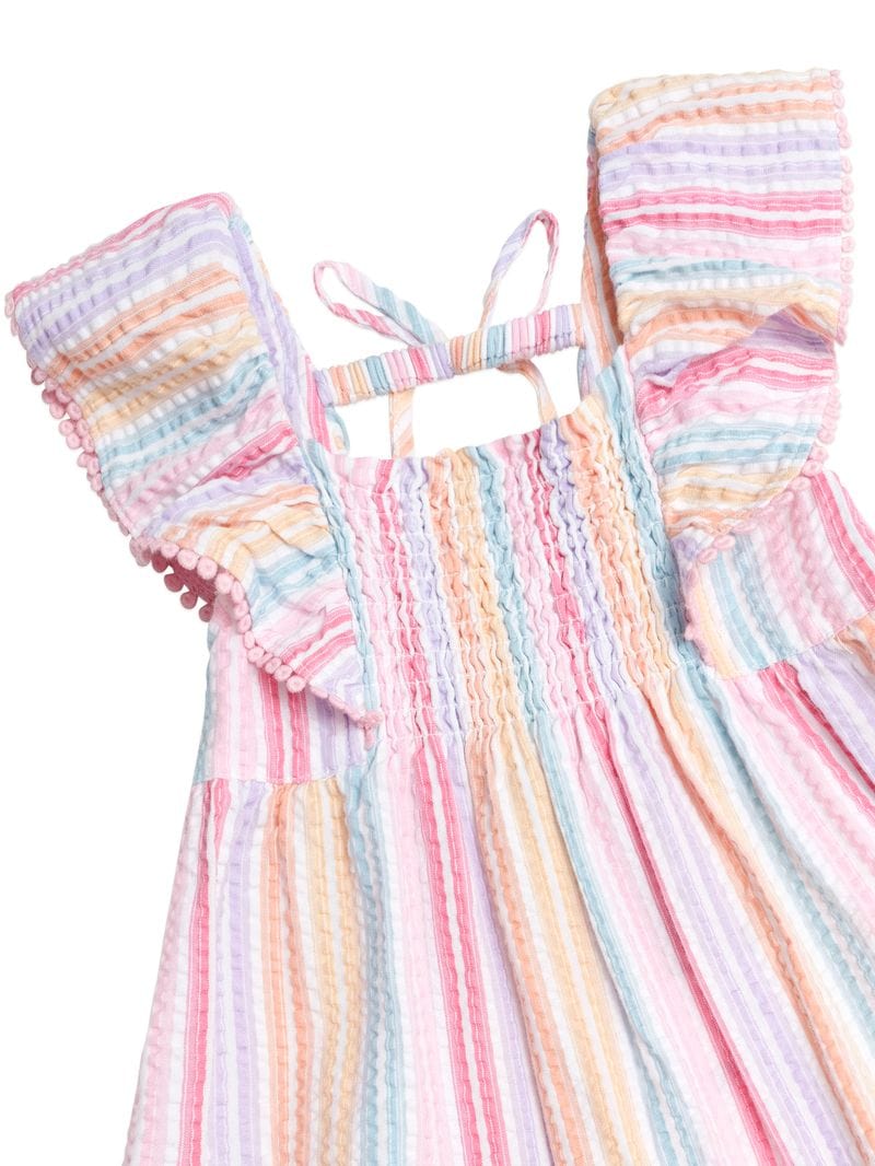 Huxbaby Girls Dress Rainbow Stripe Shirred Frill Dress