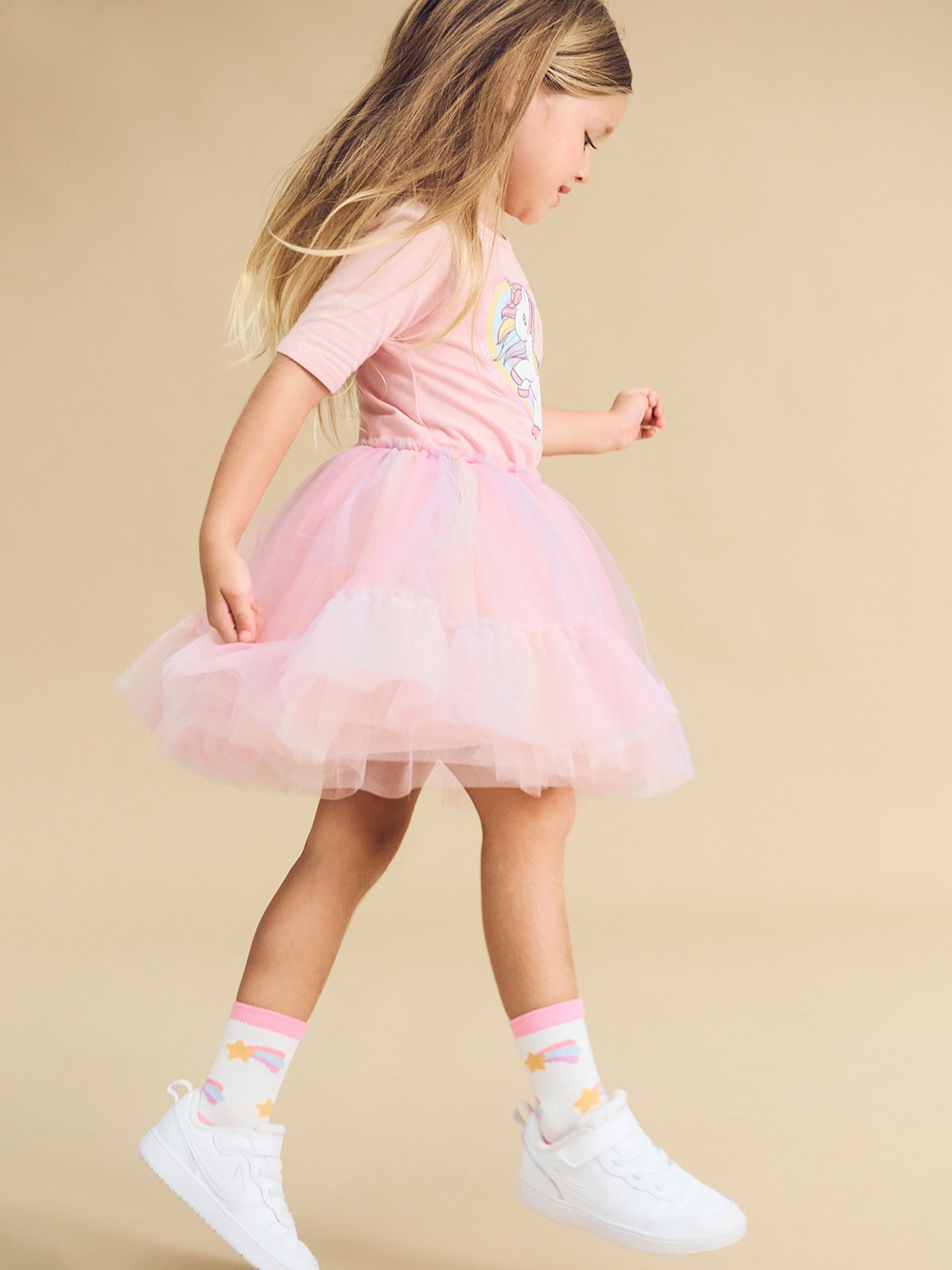 Huxbaby Girls Dress Rainbow Unicorn Ballet Dress