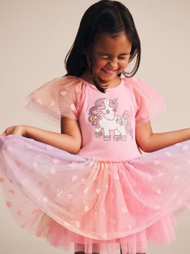 Huxbaby Girls Dress Rainbow Unicorn Tulle Dress