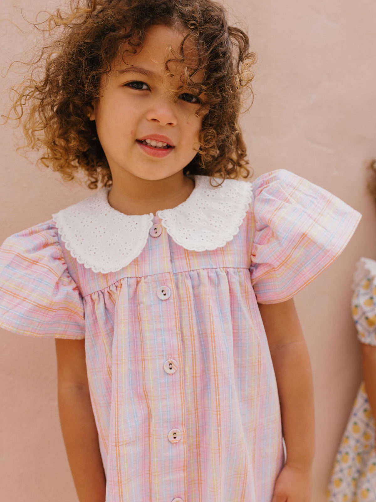 Huxbaby Girls Dress Seaside Rainbow Stripe Lace Collar Dress