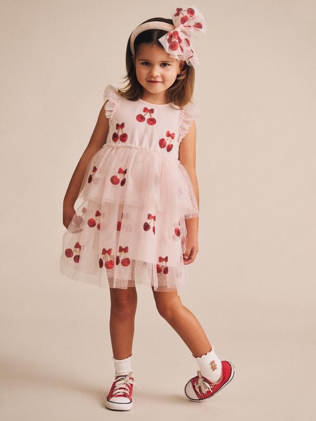 Huxbaby Girls Dress Sequin Cherry Pie Tulle Dress