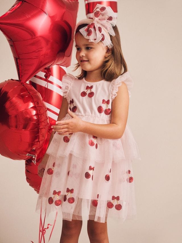 Huxbaby Girls Dress Sequin Cherry Pie Tulle Dress