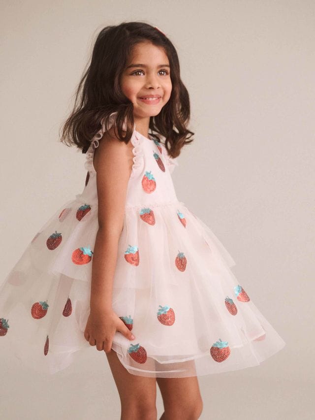 Huxbaby Girls Dress Sequin Strawberry Tulle Dress