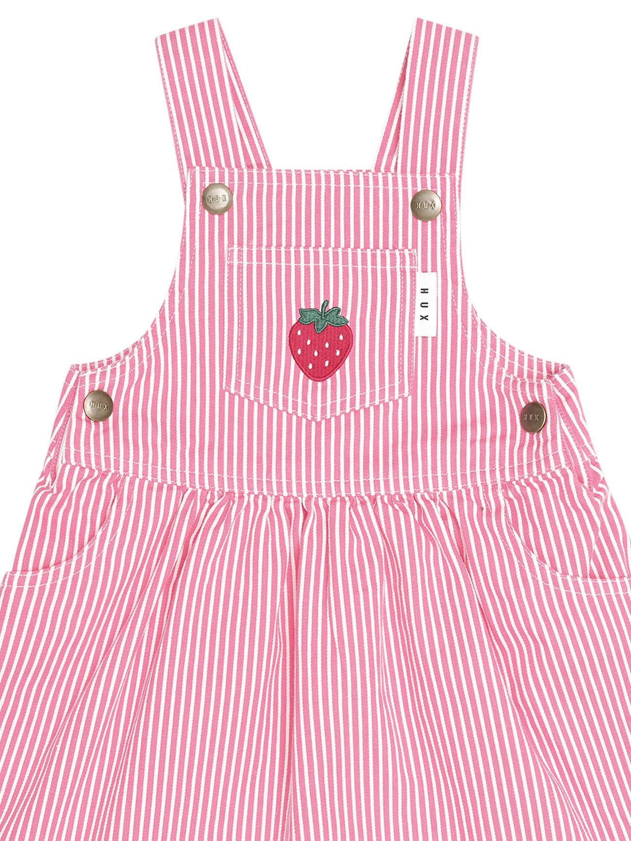Huxbaby Girls Dress Strawberry Embroidered Stripe Pinafore