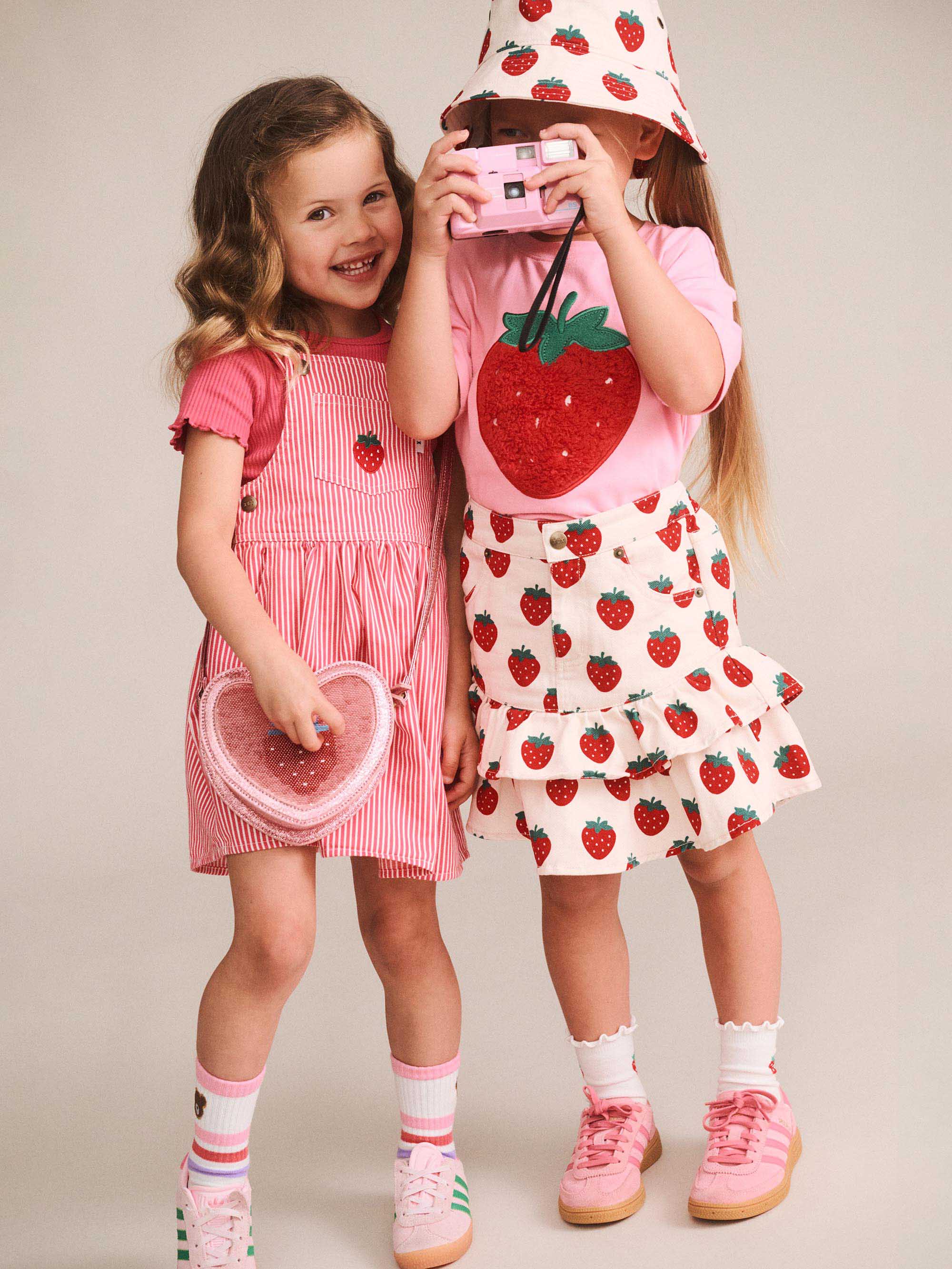 Huxbaby Girls Dress Strawberry Embroidered Stripe Pinafore
