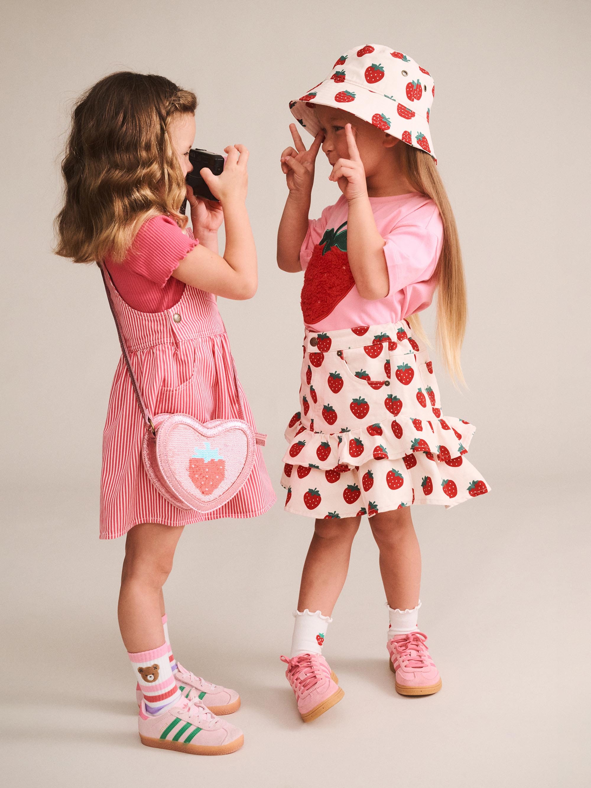 Huxbaby Girls Dress Strawberry Embroidered Stripe Pinafore