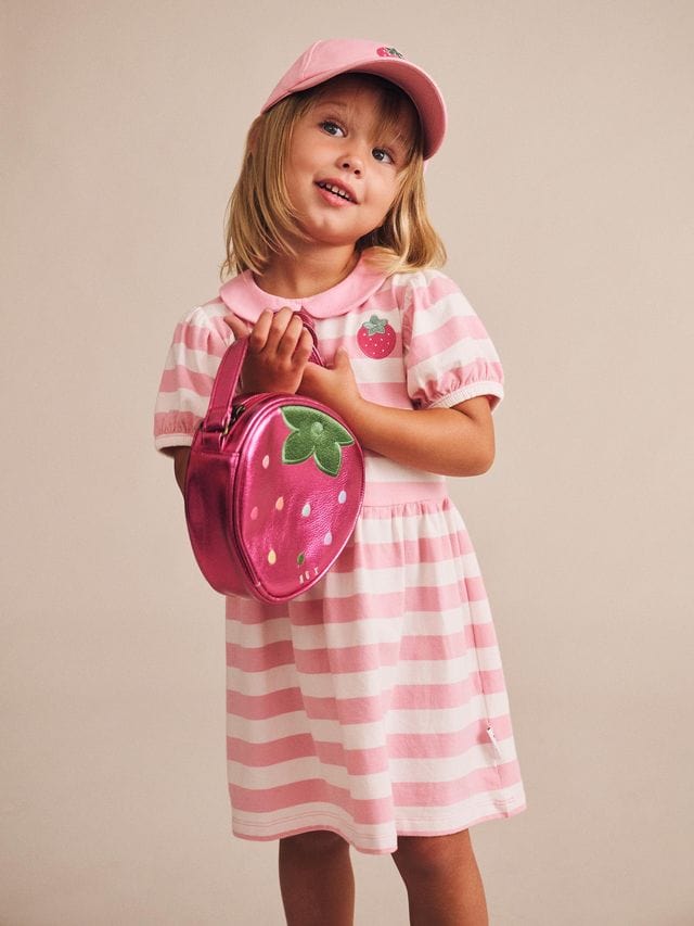 Huxbaby Girls Dress Strawberry Stripe Puff Sleeve Dress