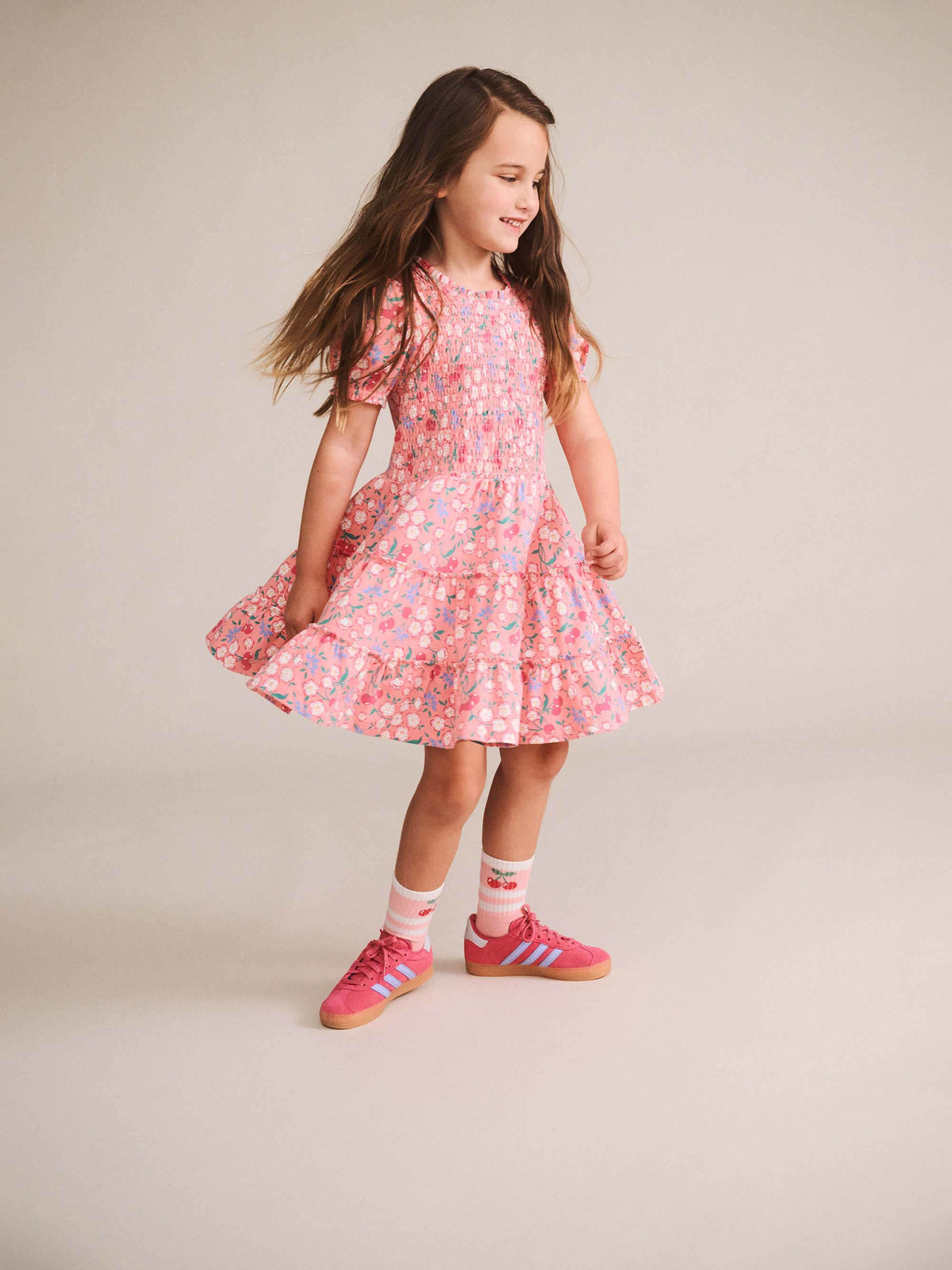 Huxbaby Girls Dress Tropical Cherry Floral Tiered Puff Dress