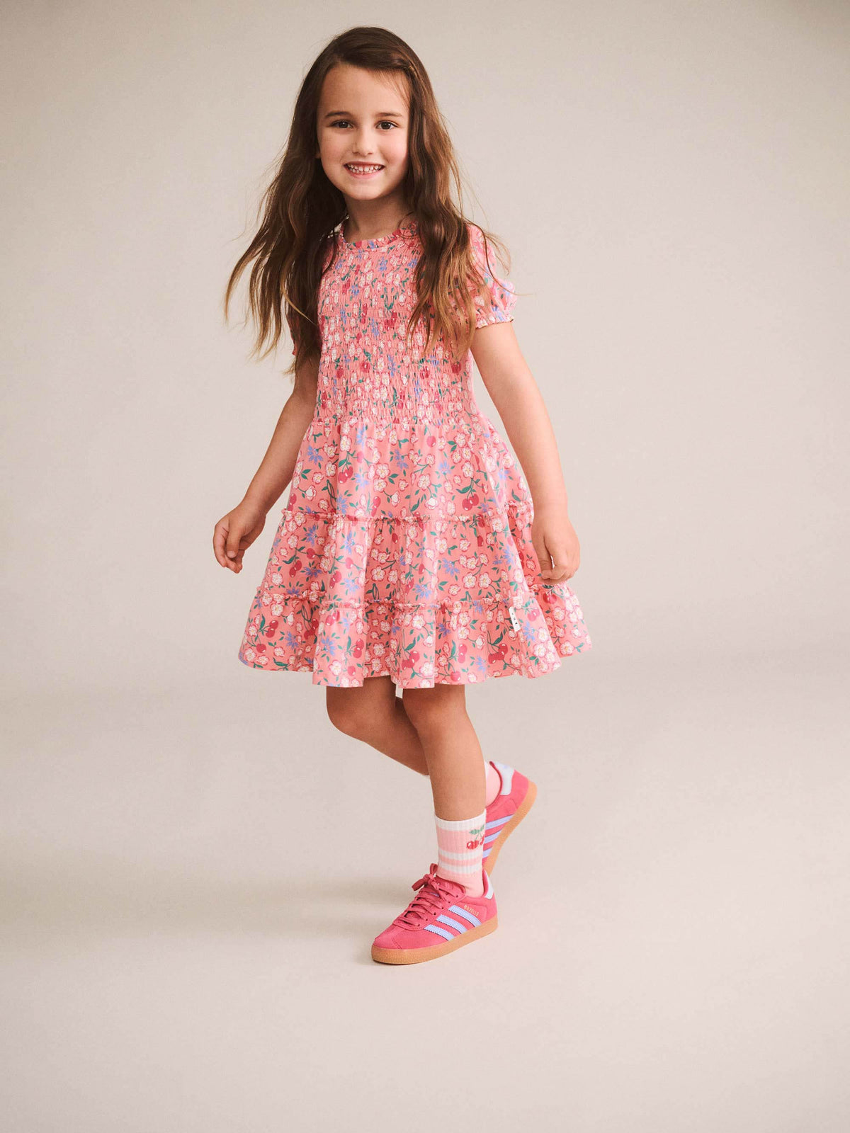 Huxbaby Girls Dress Tropical Cherry Floral Tiered Puff Dress