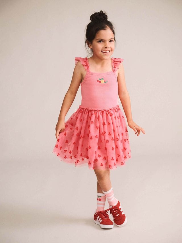 Huxbaby Girls Dress Tropical Fruit Embroidered Sleeveless Tulle Dress