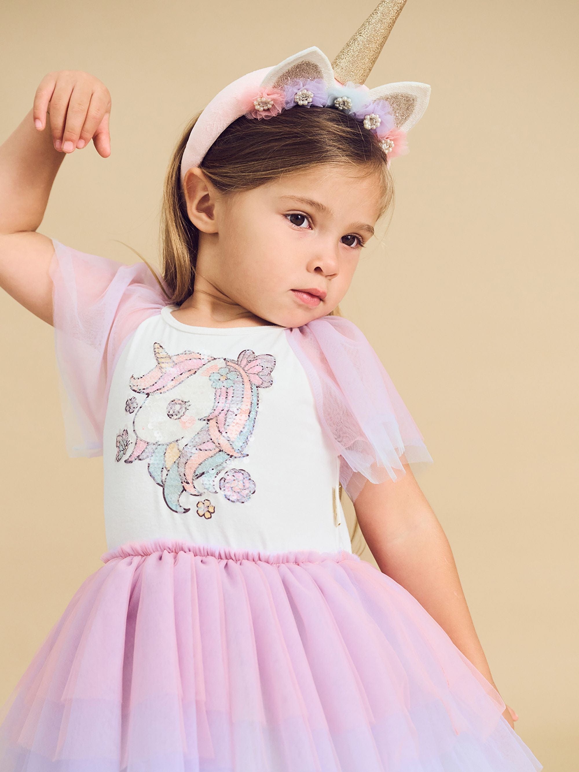 Huxbaby Girls Dress Unicorn Tiered Rainbow Party Dress