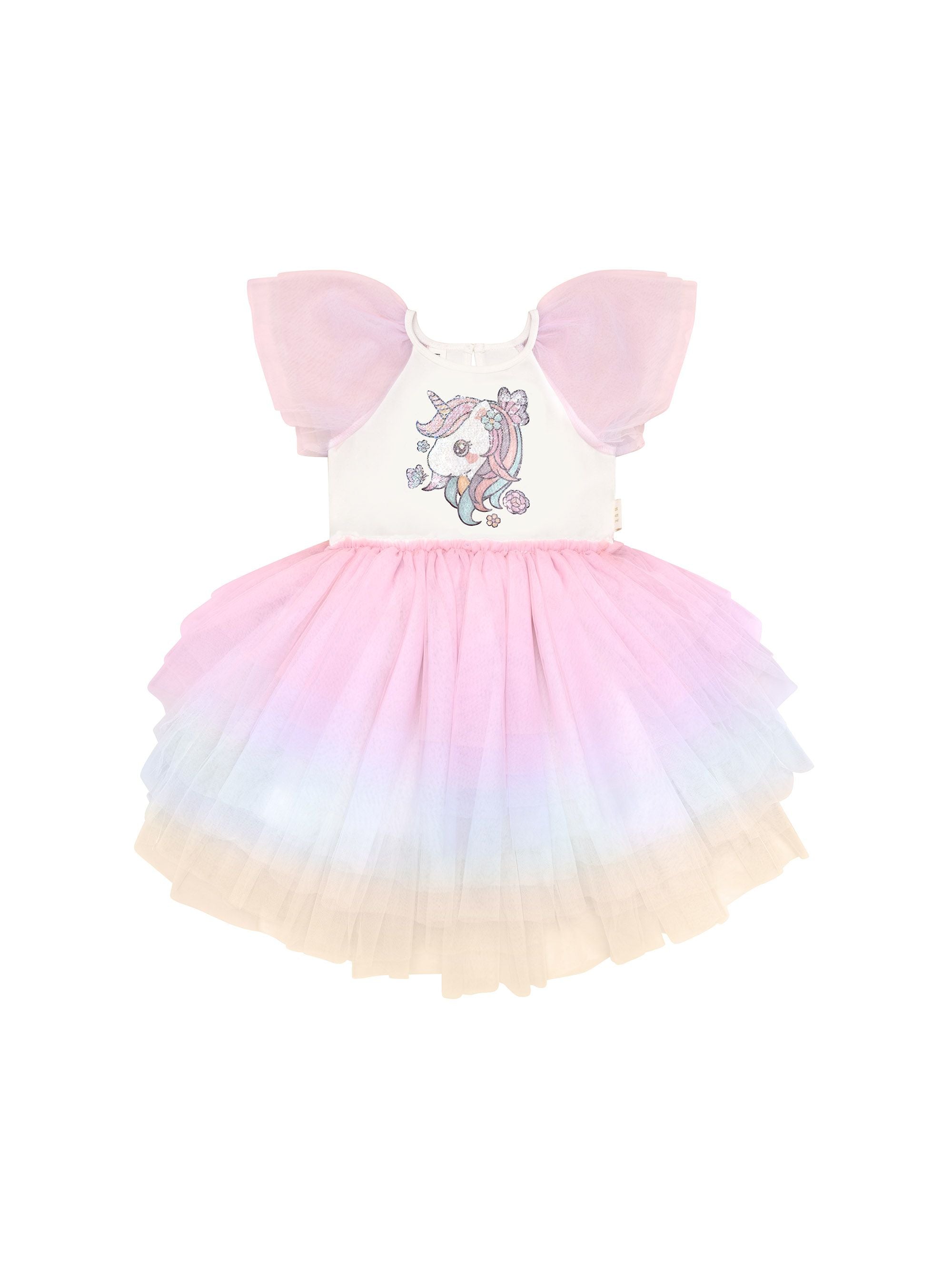 Huxbaby Girls Dress Unicorn Tiered Rainbow Party Dress