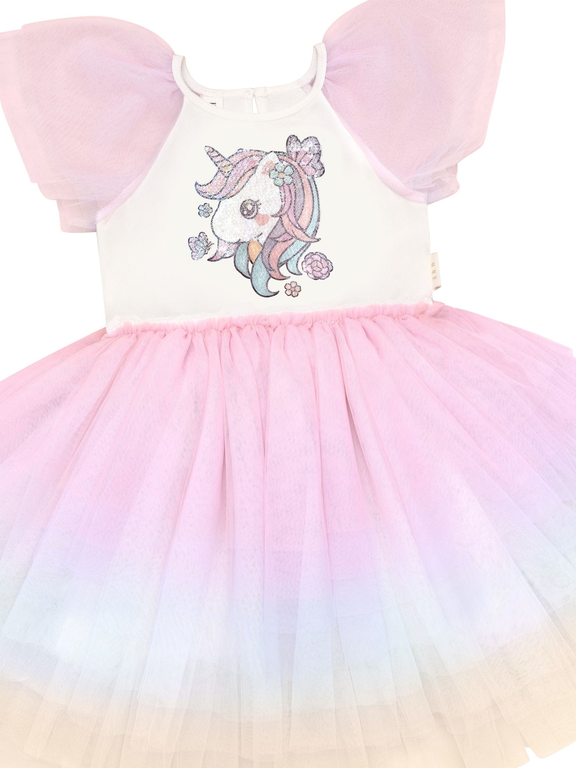 Huxbaby Girls Dress Unicorn Tiered Rainbow Party Dress