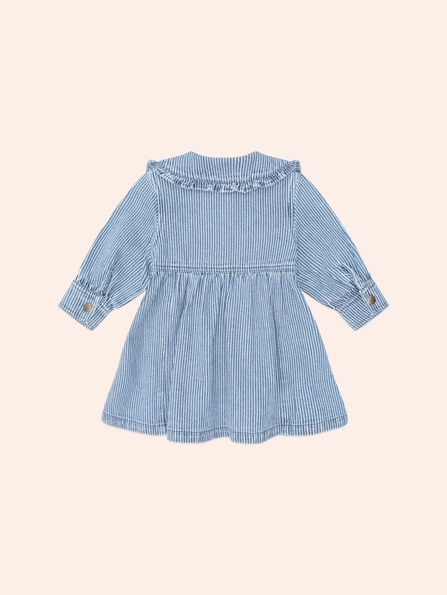 Huxbaby Girls Dress Vintage Bow Collar Denim Dress