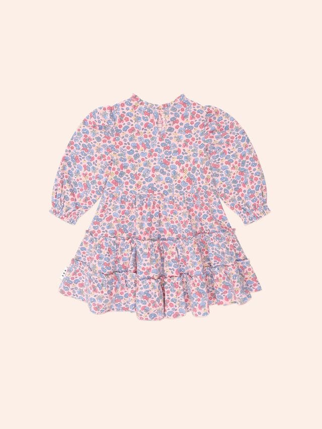 Huxbaby Girls Dress Vintage Floral Puff Long Sleeve Shirred Dress