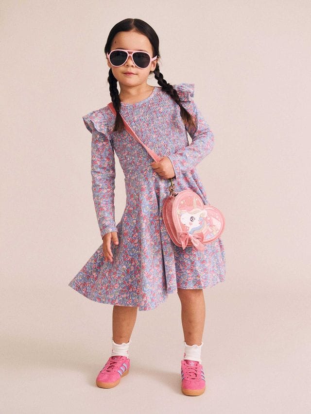 Huxbaby Girls Dress Vintage Floral Shirred L/S Dress