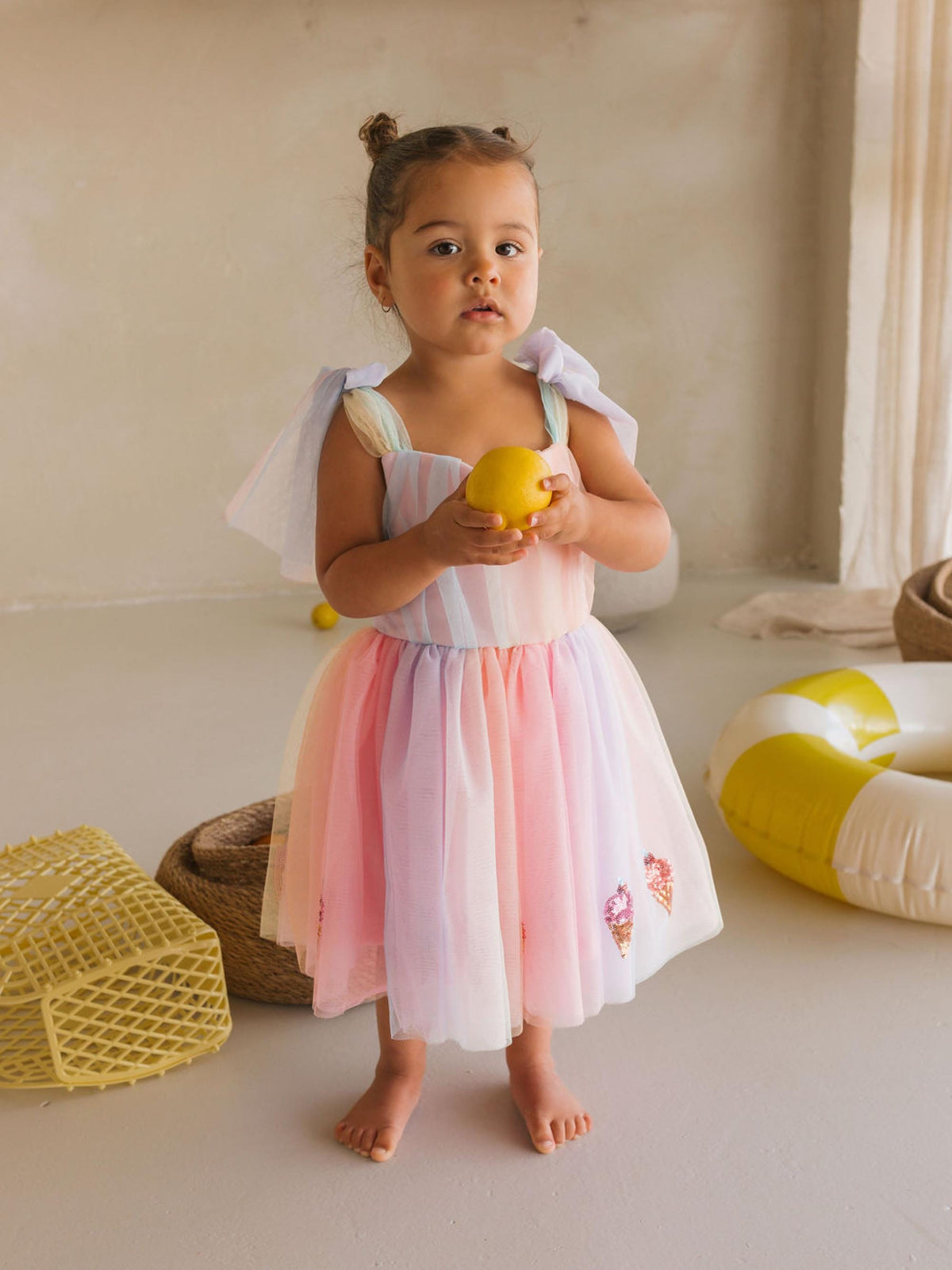 Huxbaby Girls Dress You-Scream-For-Ice Cream Sequin Tulle Dress