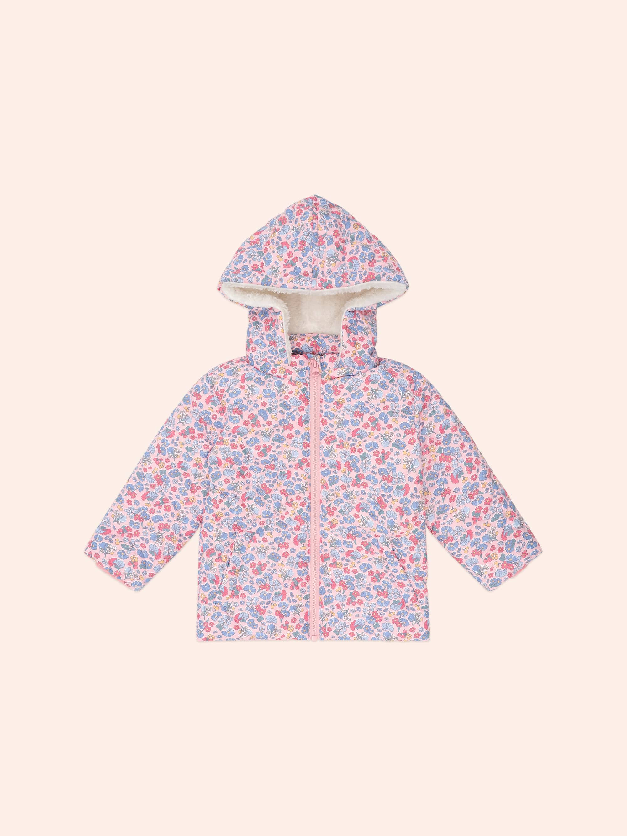 Huxbaby Girls Jacket Heart Floral Quilted Puffer Jacket