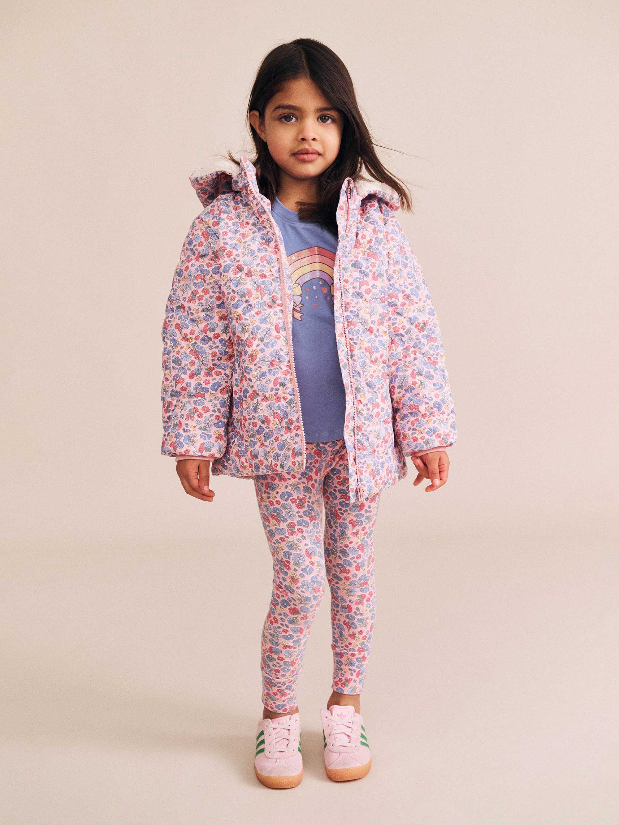 Huxbaby Girls Jacket Heart Floral Quilted Puffer Jacket