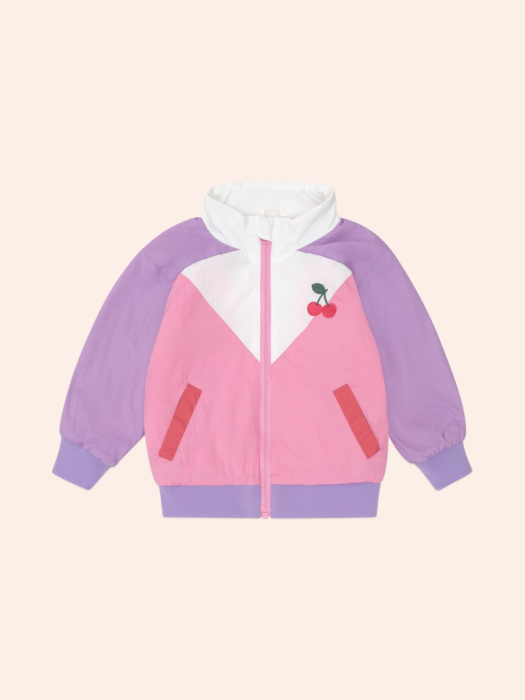 Huxbaby Girls Jacket Retro Cherry Spliced Windbreaker