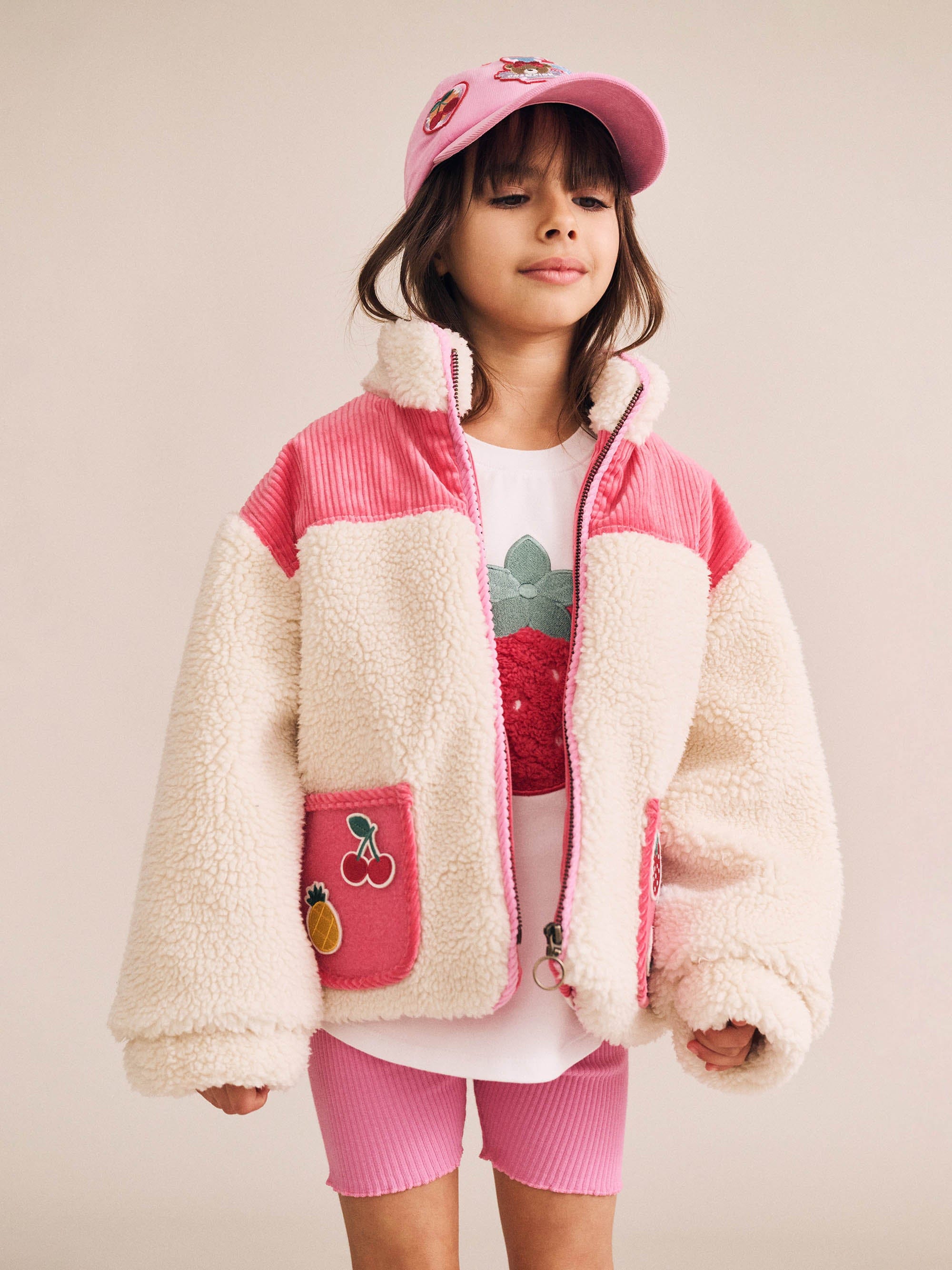 Huxbaby Girls Jacket Sherpa Cord Patches Jacket