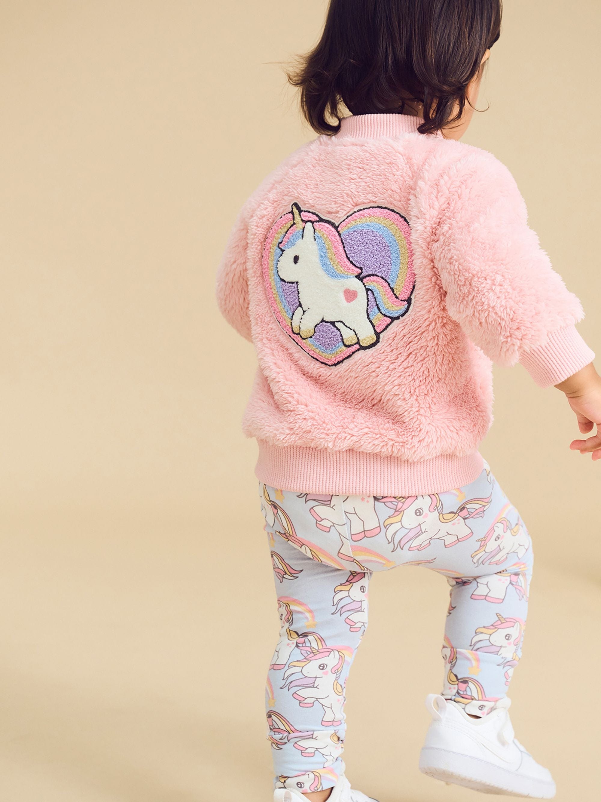 Huxbaby Girls Jacket Unicorn Heart Faux Fur Jacket