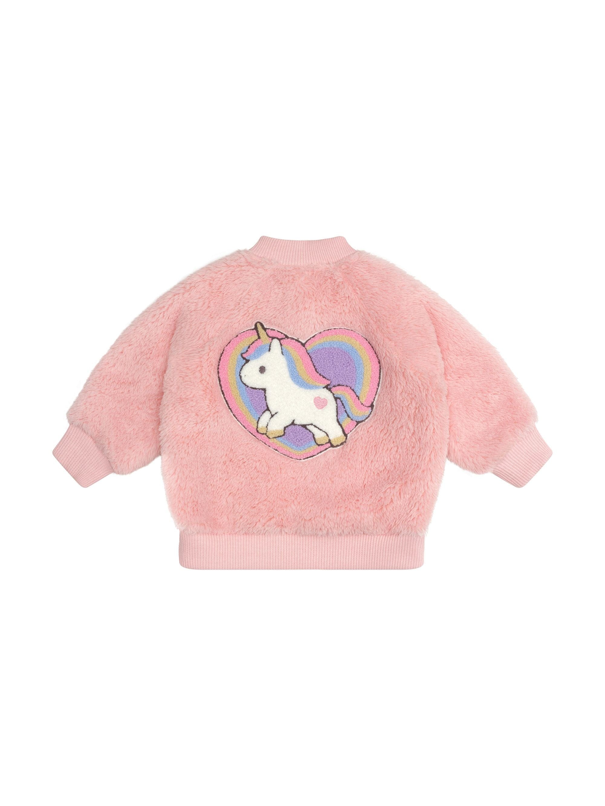 Huxbaby Girls Jacket Unicorn Heart Faux Fur Jacket