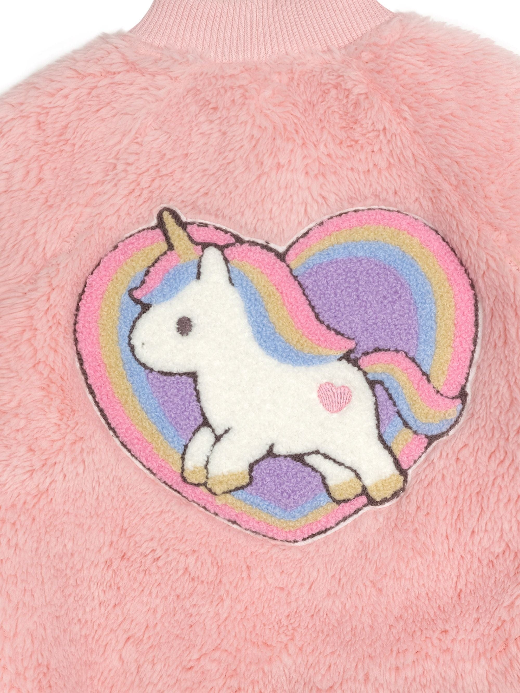 Huxbaby Girls Jacket Unicorn Heart Faux Fur Jacket