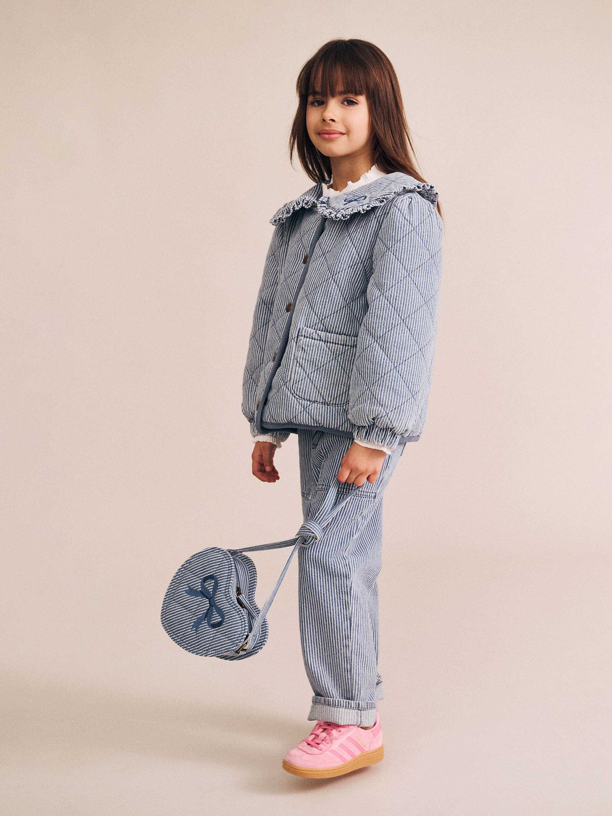 Huxbaby Girls Jacket Vintage Bow Collar Denim Jacket