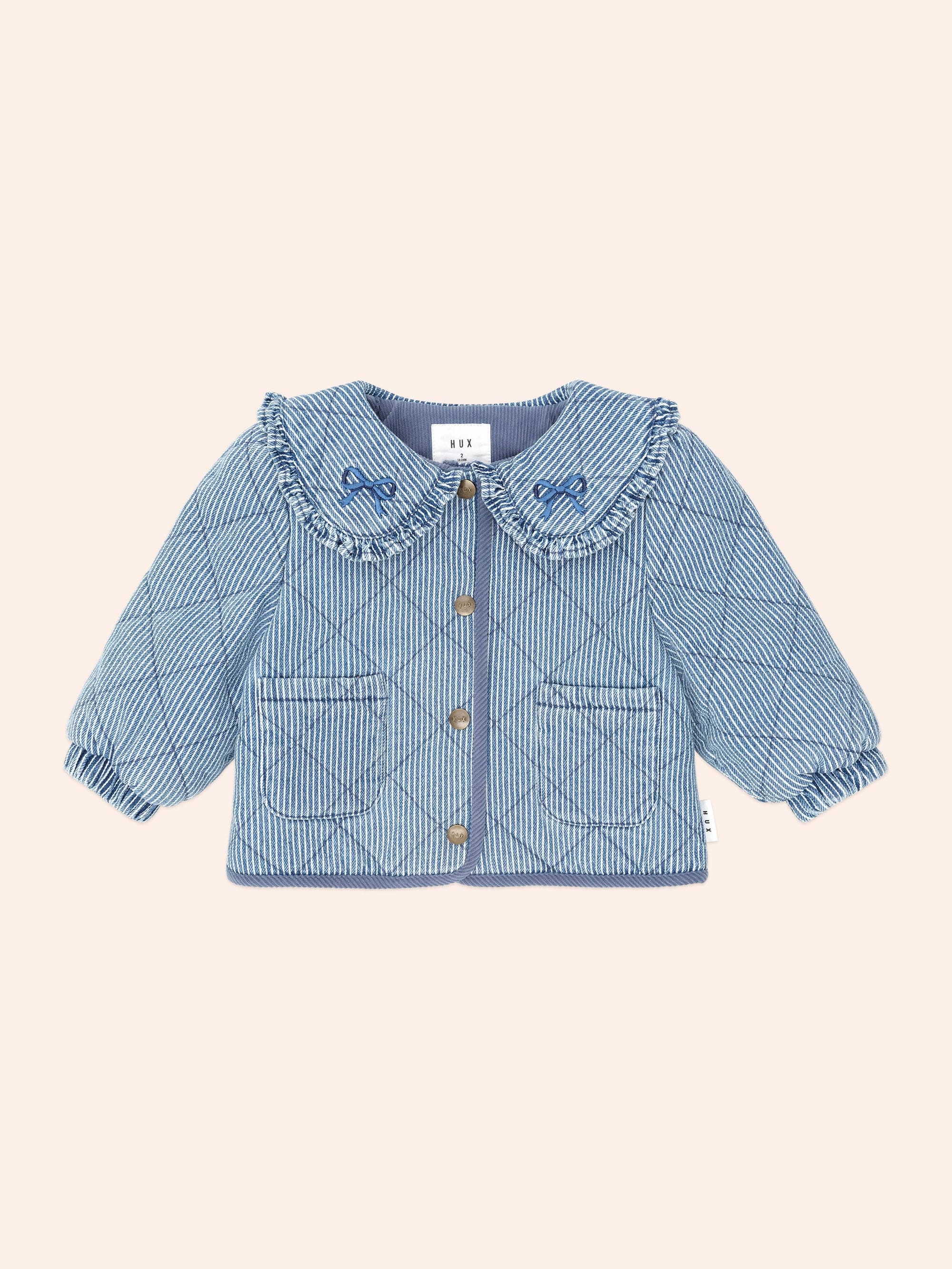 Huxbaby Girls Jacket Vintage Bow Collar Denim Jacket
