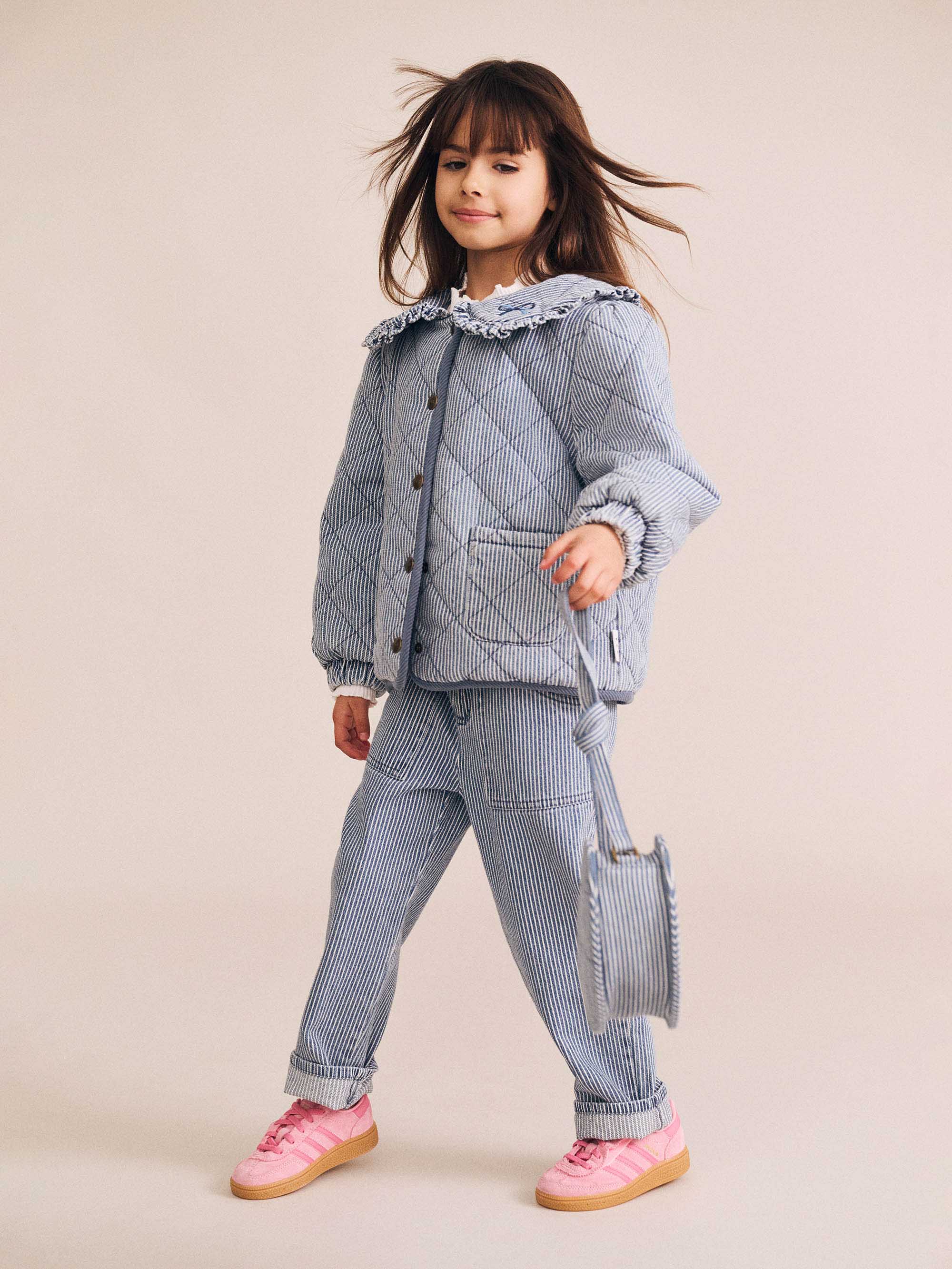 Huxbaby Girls Jacket Vintage Bow Collar Denim Jacket