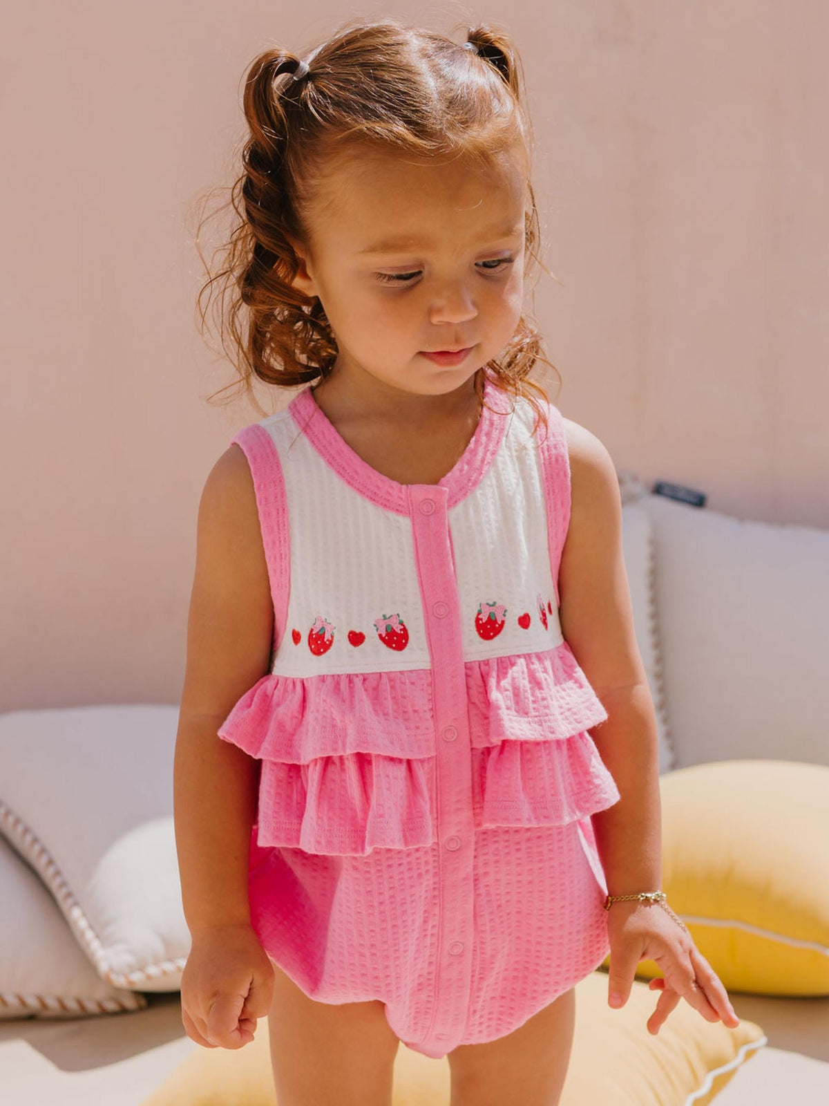 Huxbaby Girls Onesie Berry Sweet Seersucker Romper
