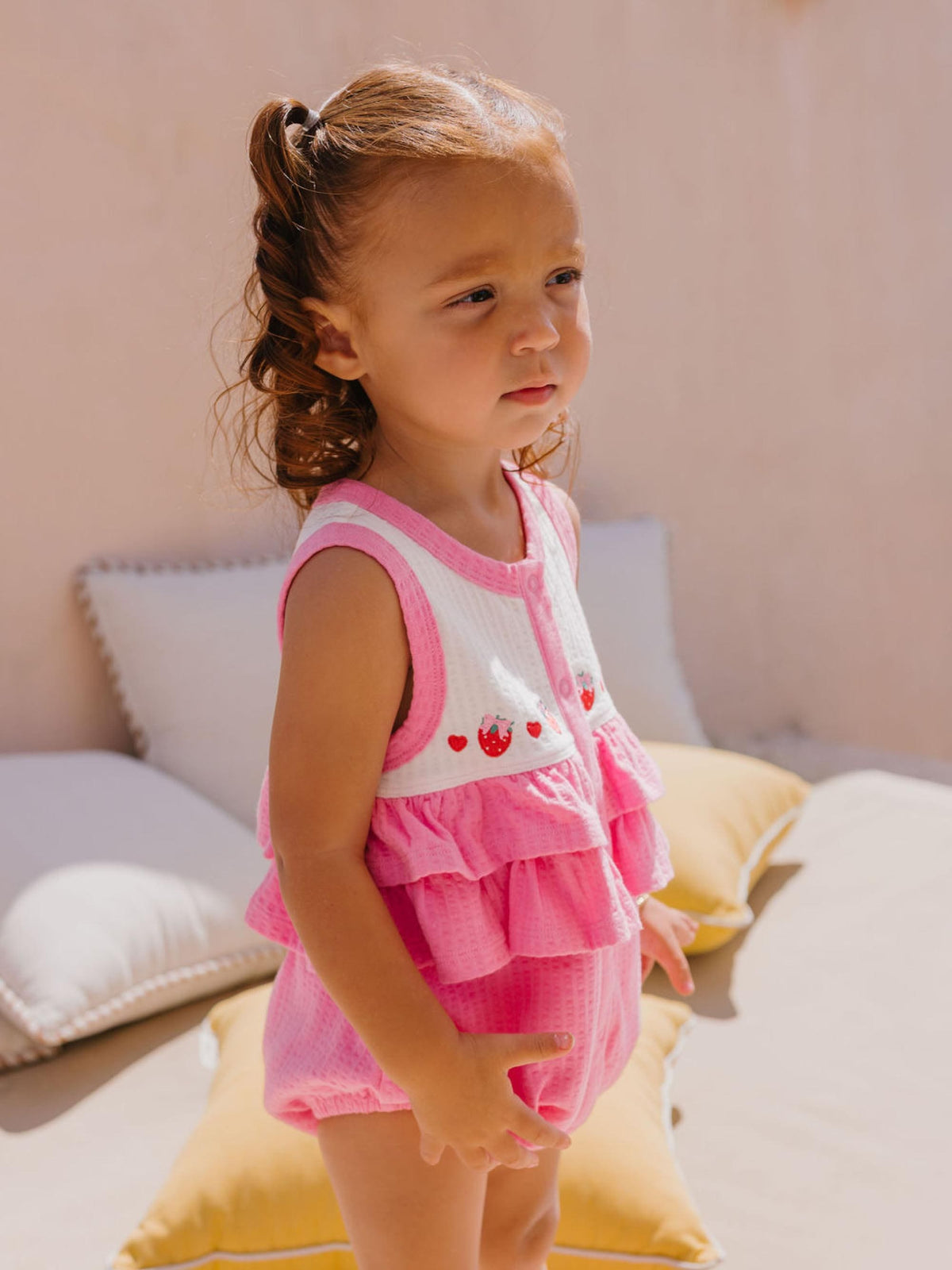 Huxbaby Girls Onesie Berry Sweet Seersucker Romper