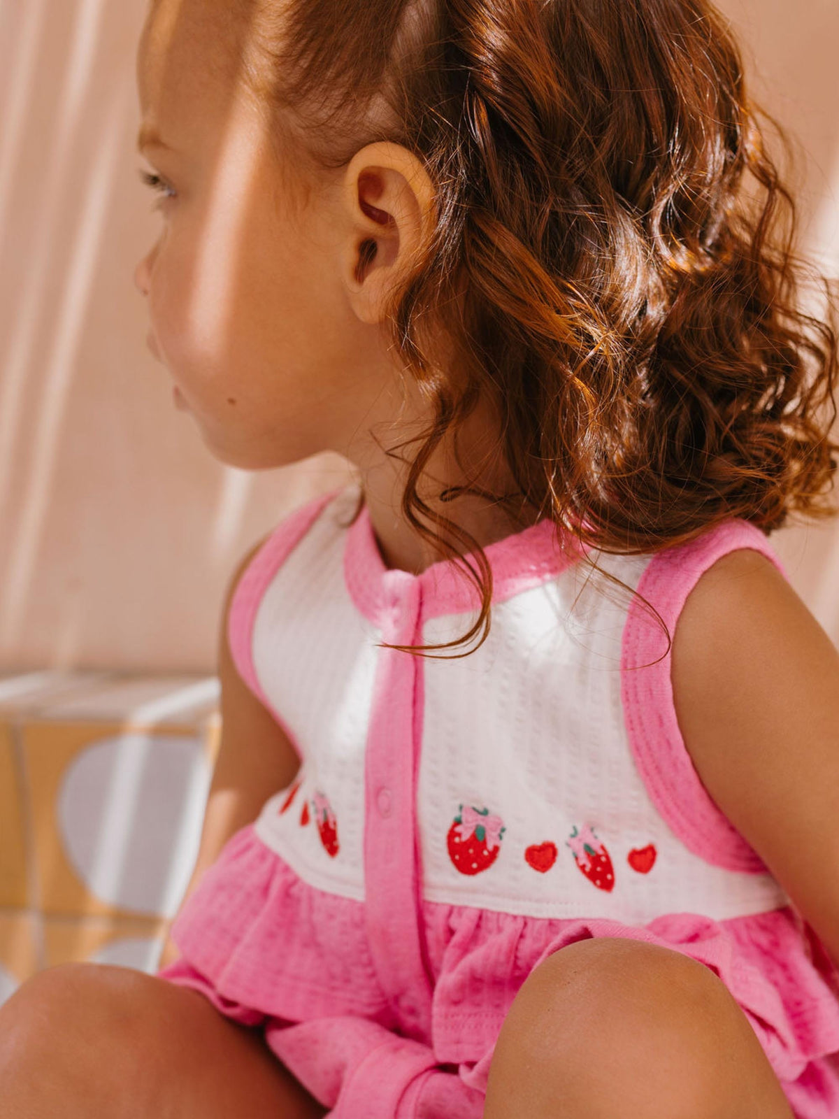 Huxbaby Girls Onesie Berry Sweet Seersucker Romper