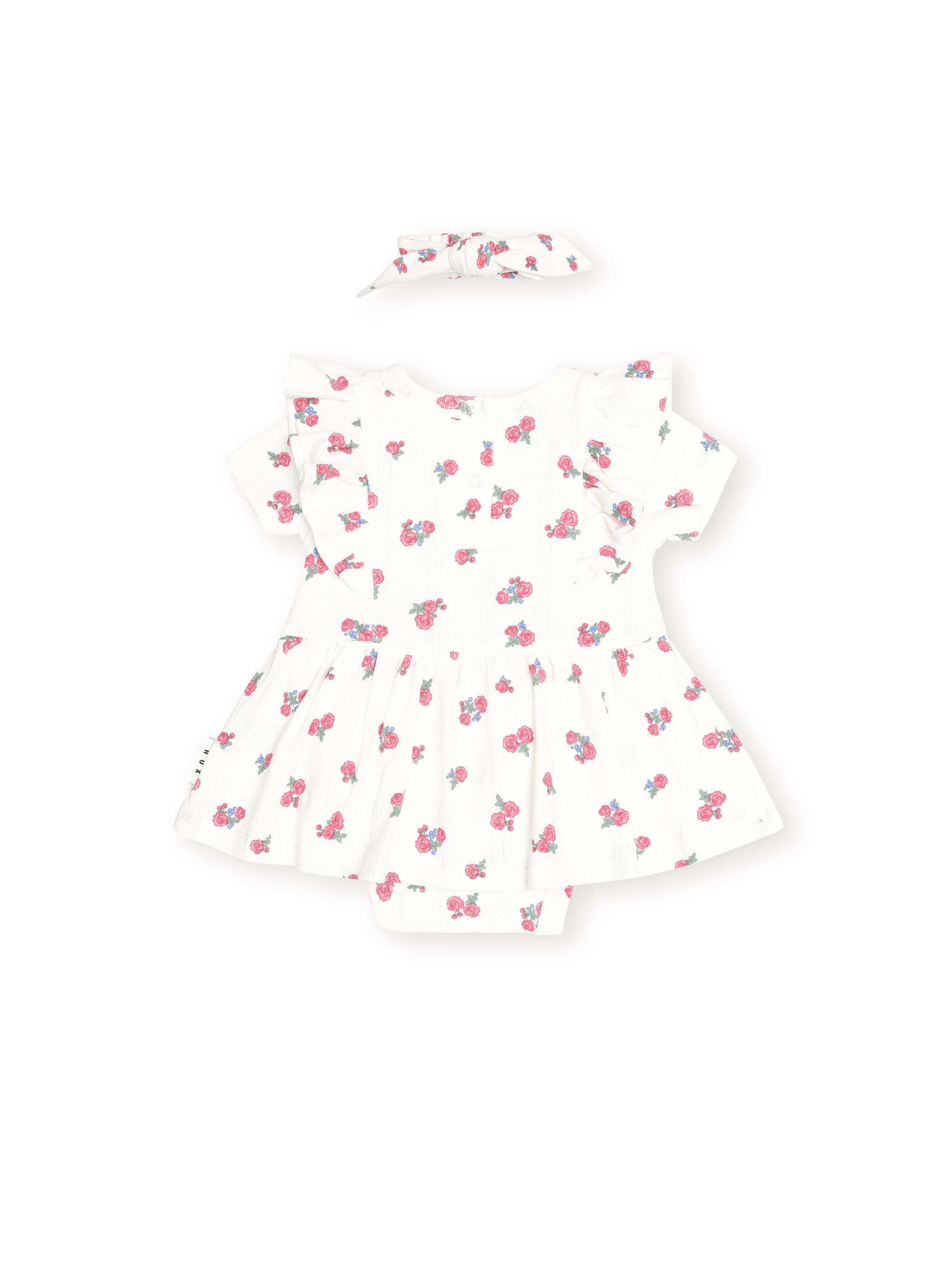 Huxbaby Girls Onesie Floral Pointelle S/less Dress Romper And Headband