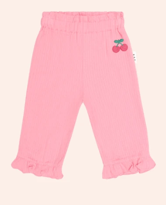 Huxbaby Girls Pants Cherry Embroidered Frill Pant