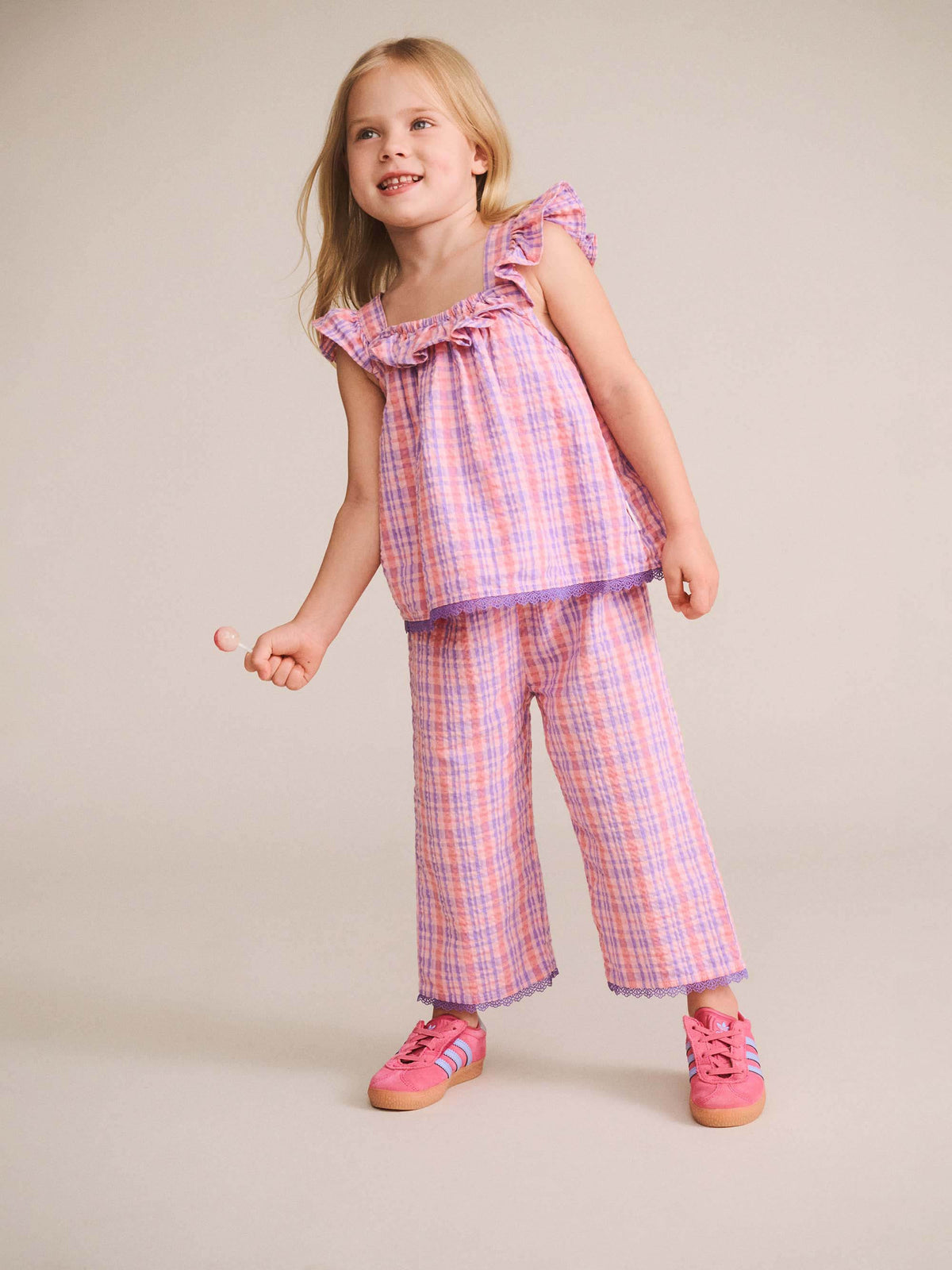Huxbaby Girls Pants Tropical Check Paperbag Pant