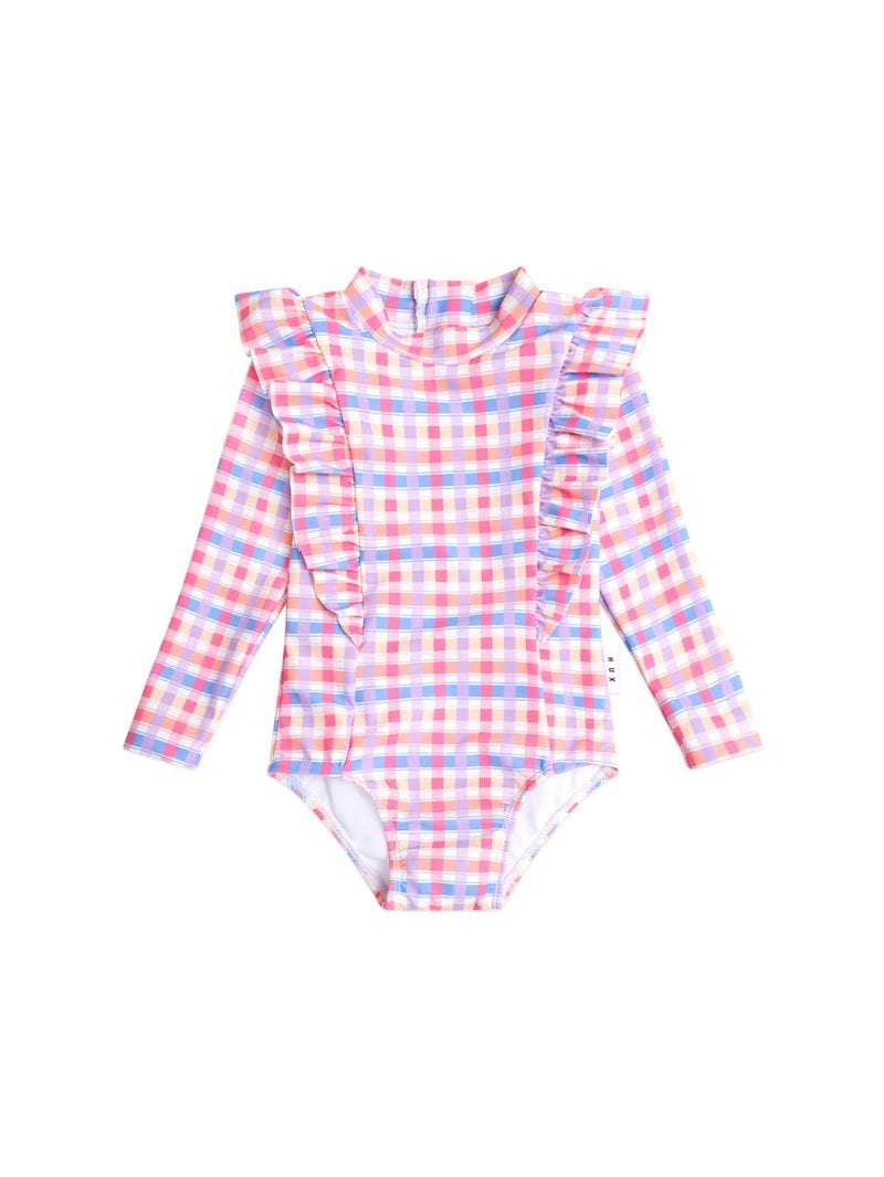 Huxbaby Girls Swimwear 6-12M Scandi Frill Swimsuit Rainbow Check