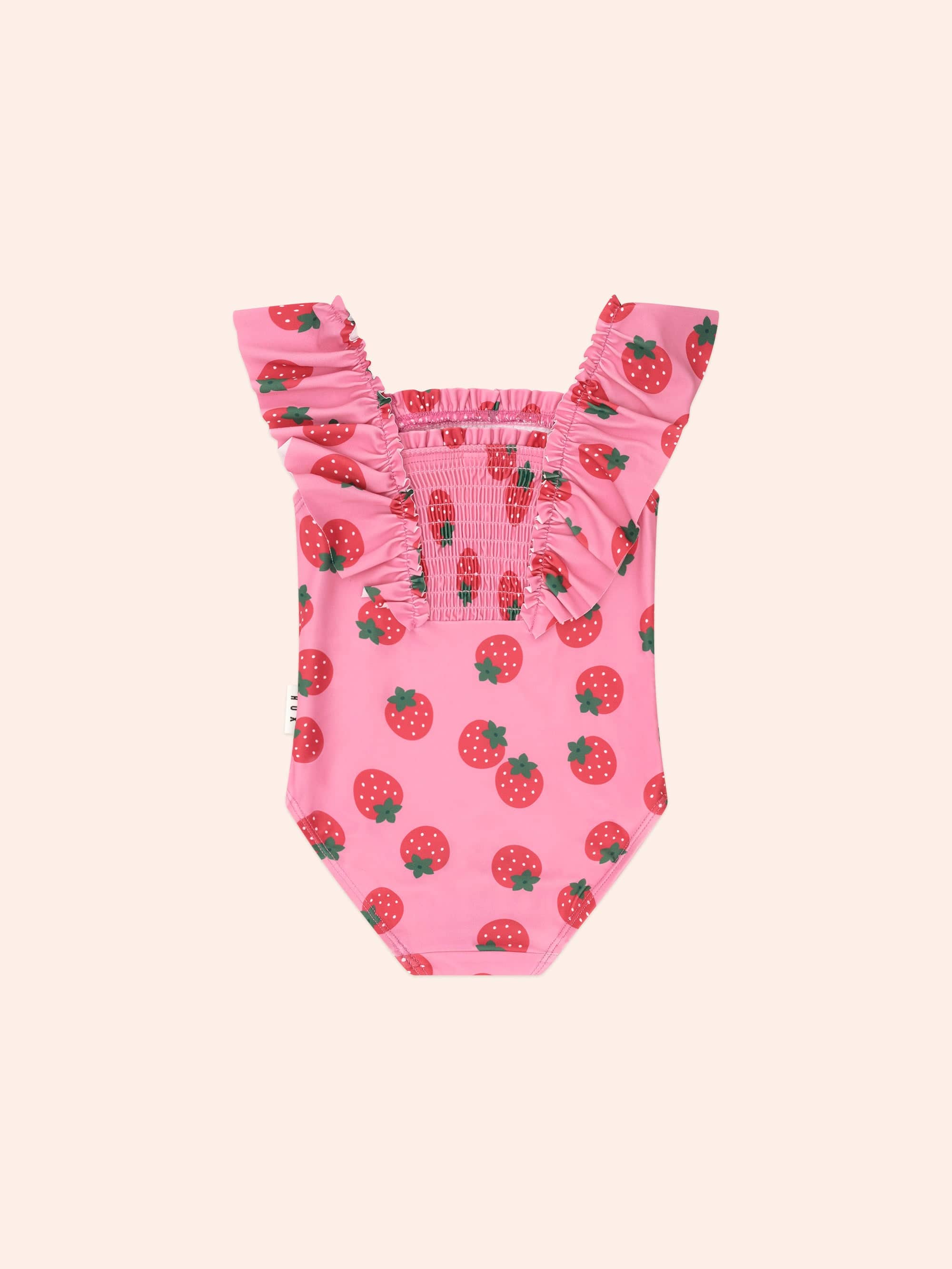 Huxbaby Girls Swimwear Strawberry Fields Forever Shirred Swimsuit
