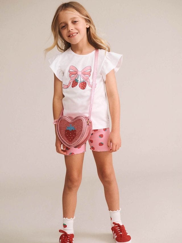 Huxbaby Girls Tee 1Y Strawberry Bow Frill Tee