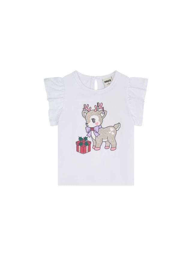 Huxbaby Girls Tee 6-12M Reindeer Frill Slv Tee
