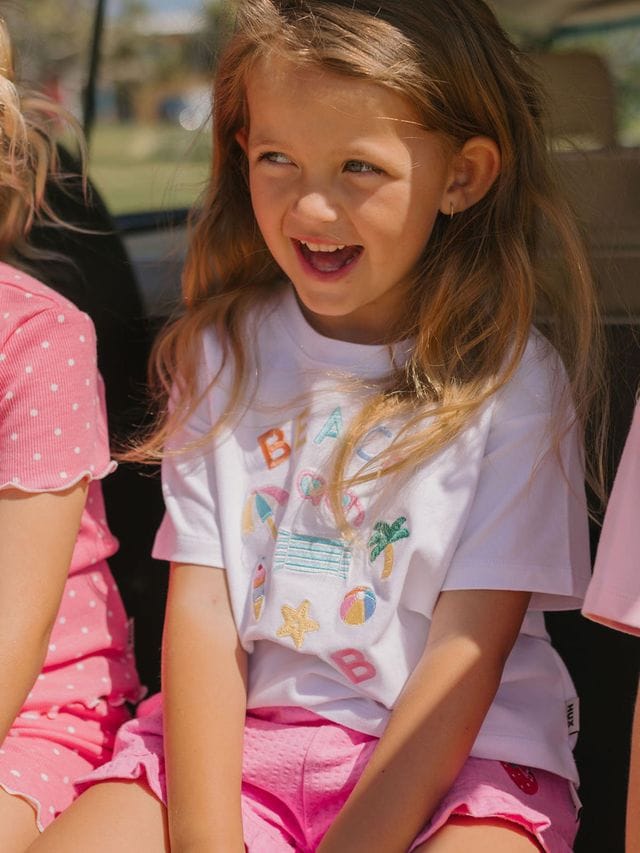 Huxbaby Girls Tee Beach Club 7 Emb Drop Shoulder Tee