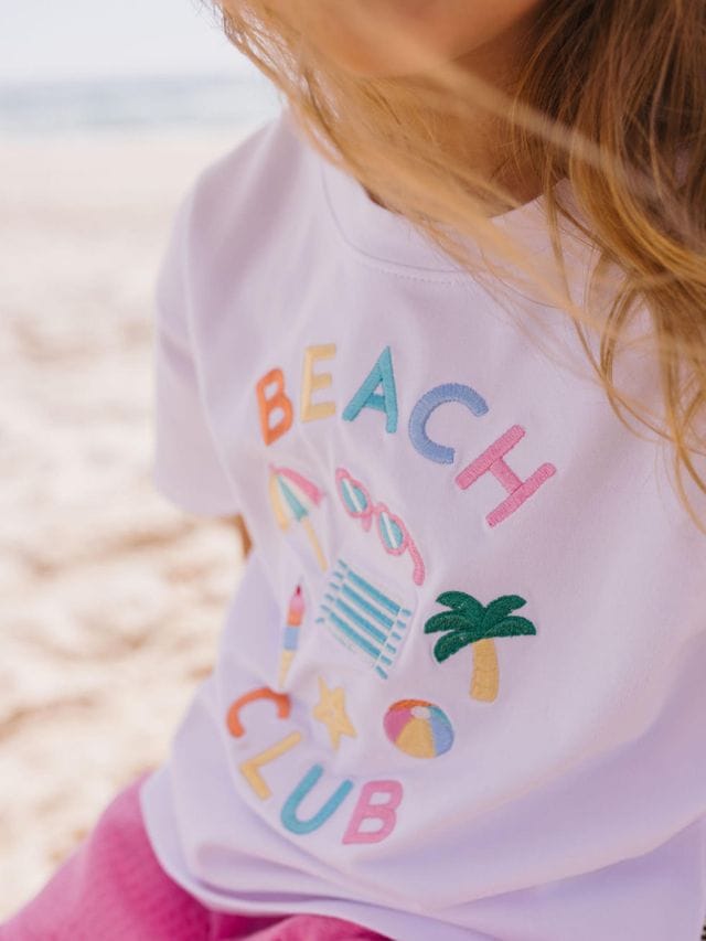 Huxbaby Girls Tee Beach Club 7 Emb Drop Shoulder Tee