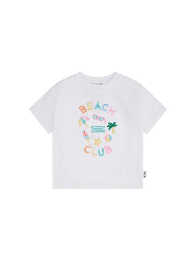 Huxbaby Girls Tee Beach Club 7 Emb Drop Shoulder Tee