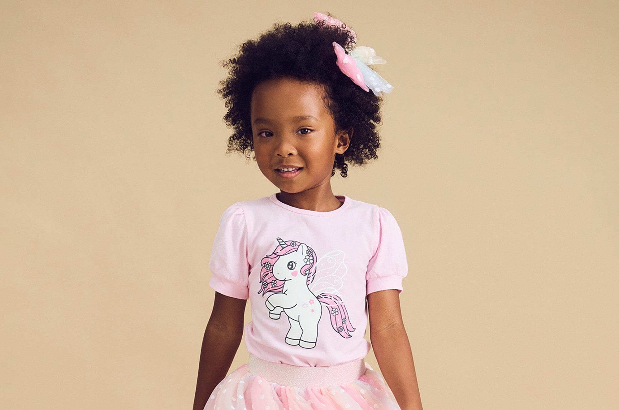 Huxbaby Girls Tee Flutter Unicorn Puff Sleeve T-Shirt