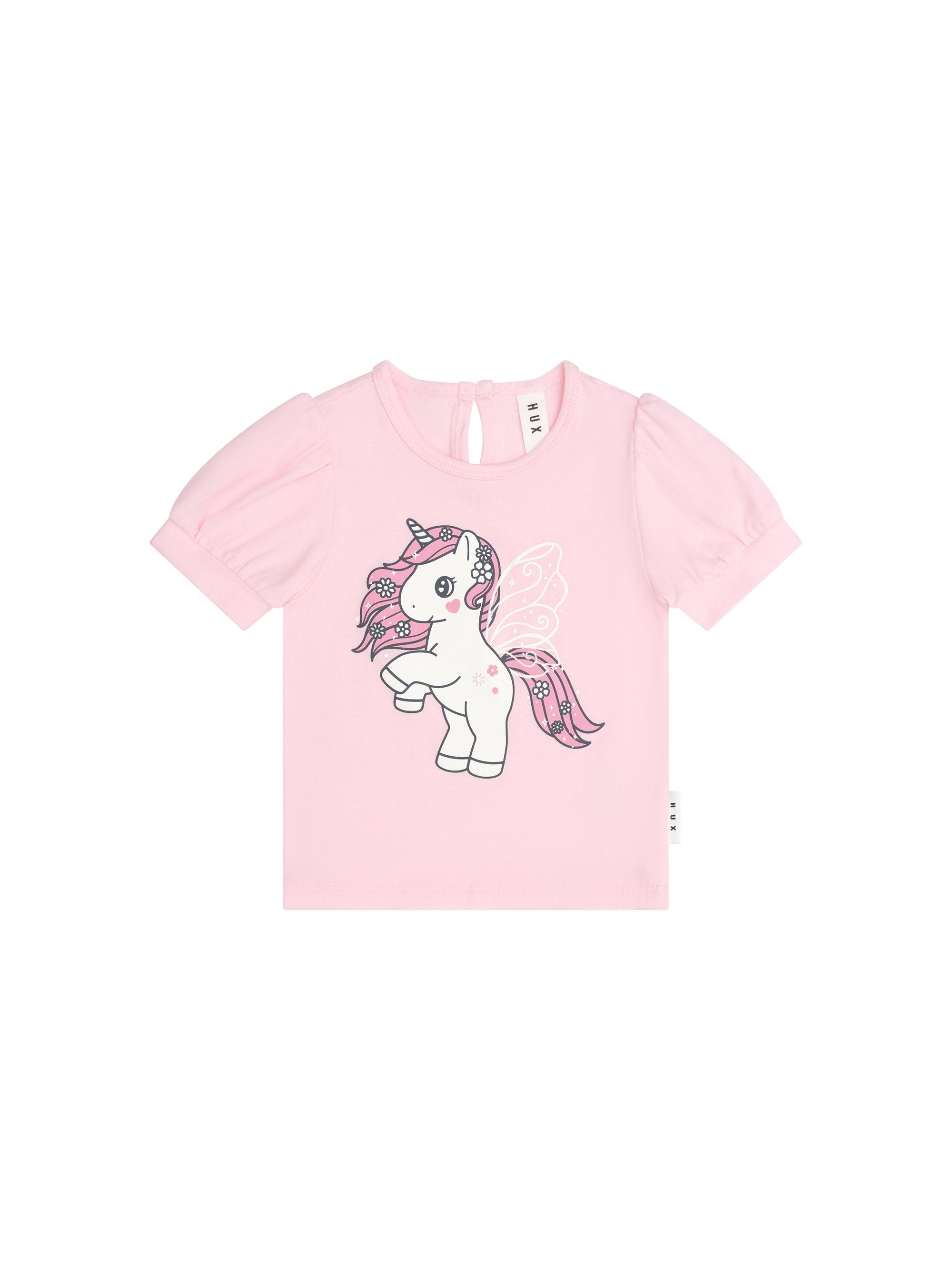 Huxbaby Girls Tee Flutter Unicorn Puff Sleeve T-Shirt